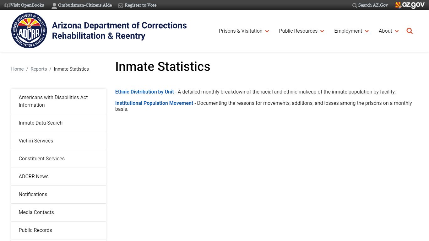 Inmate Statistics | Arizona Department of Corrections, Rehabilitation ...